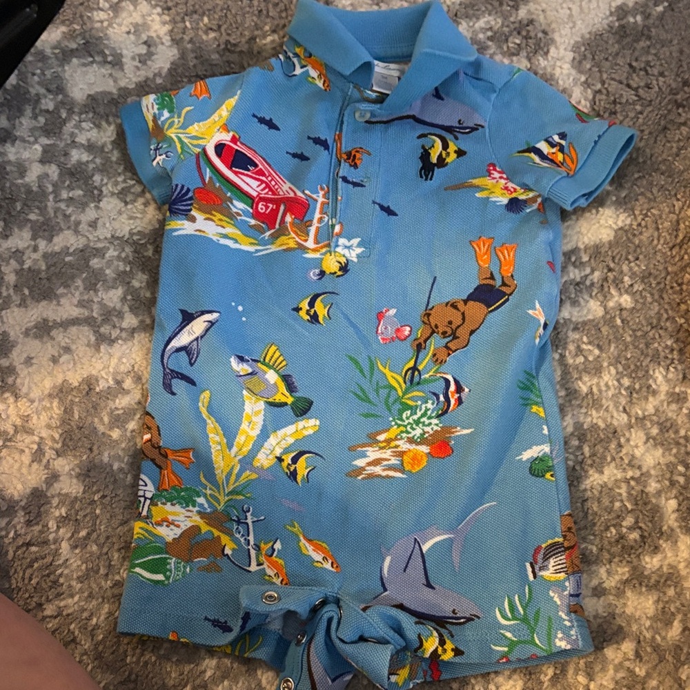 Ralph Lauren Blue Ocean Print Baby Romper 3 months